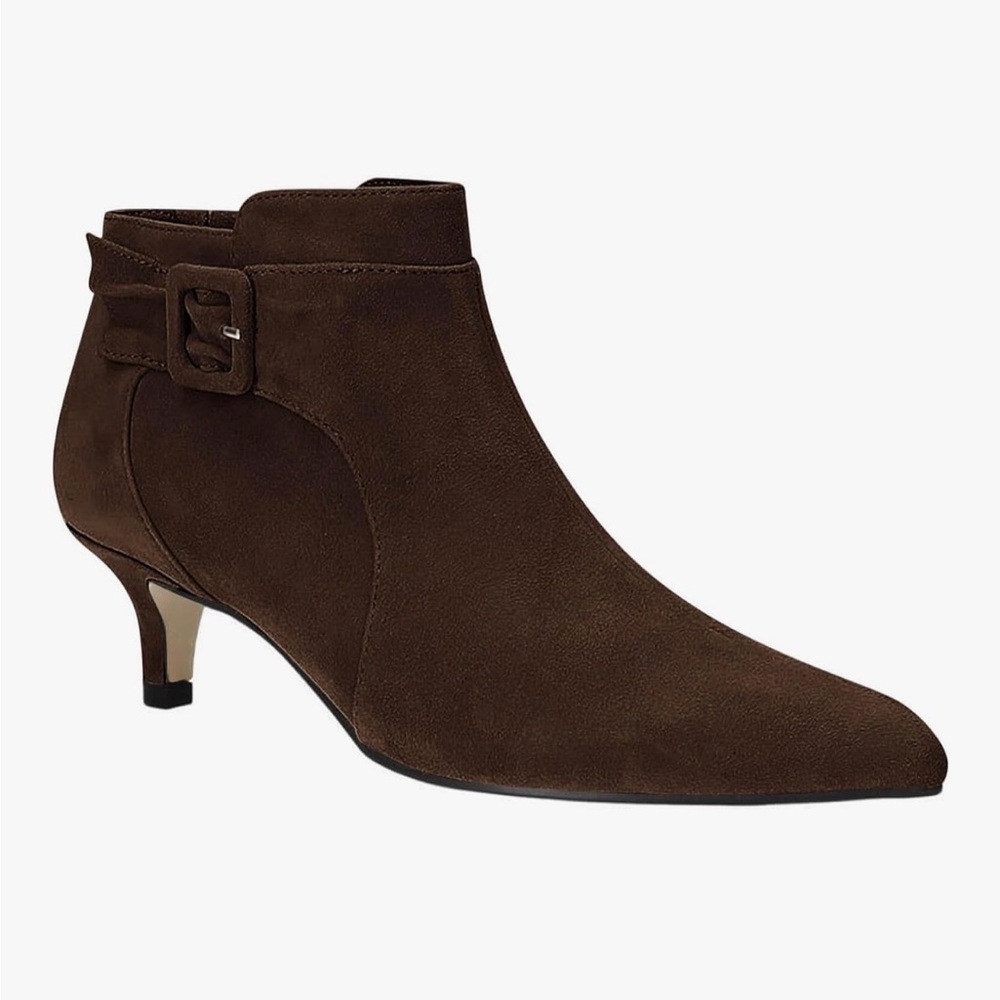 Women’s Brown Suede Ankle Boot with Kitten Heel